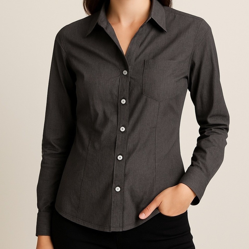 EXPRESS Charcoal Gray Button Down Shirt Long Sleeve Women Size 5/6 Cotton Blend